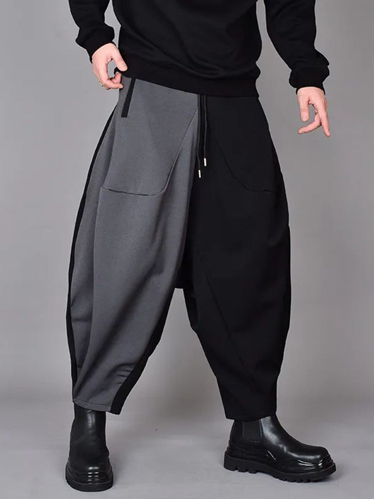 Mens Japanese Dark Style Splicing Casual Harem Pants