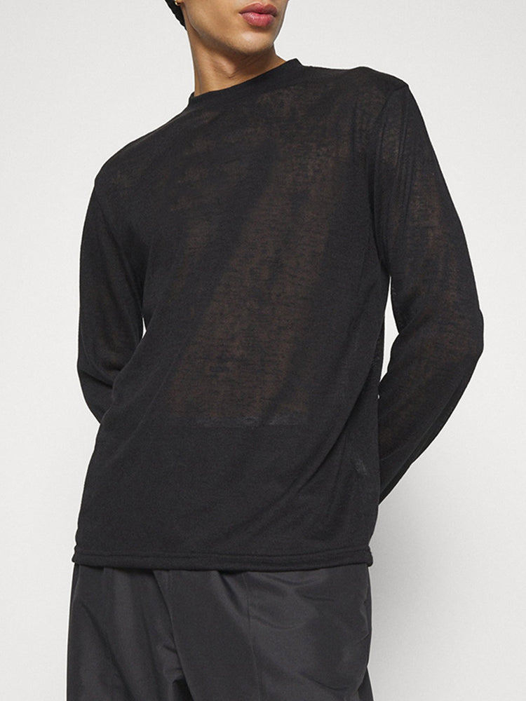 Mens Thin See-Through Basic Long-Sleeve T-Shirt