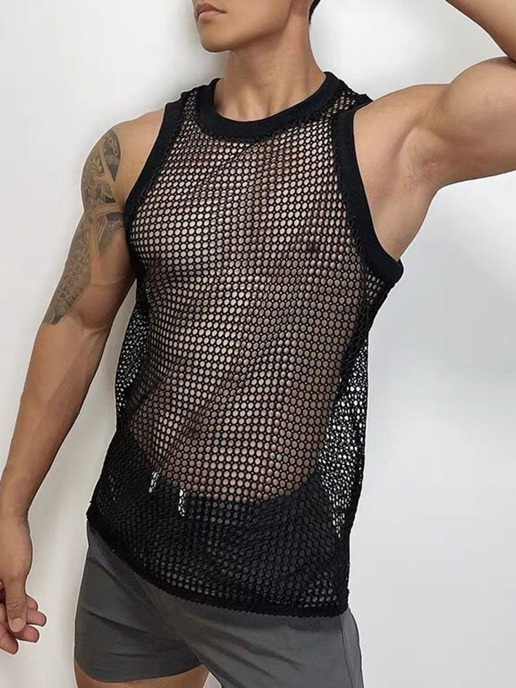 Mens Asexual Sexy Nightclub Hollow Perspective Vest