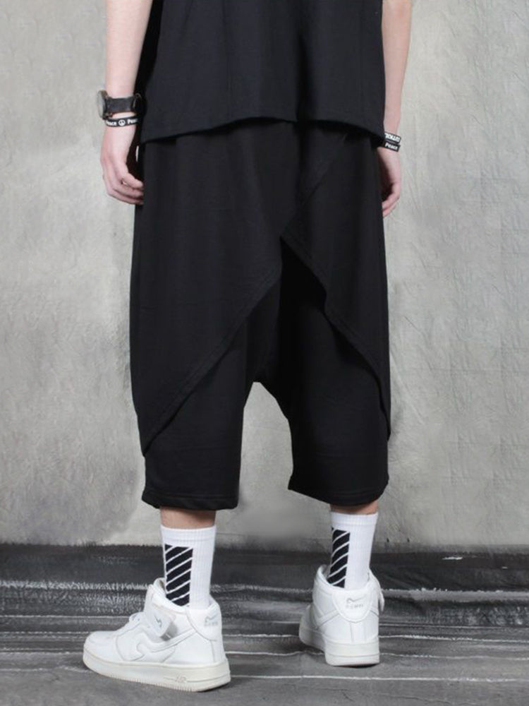 Mens Irregular Genderless Solid Color Loose Wide-Leg Pants