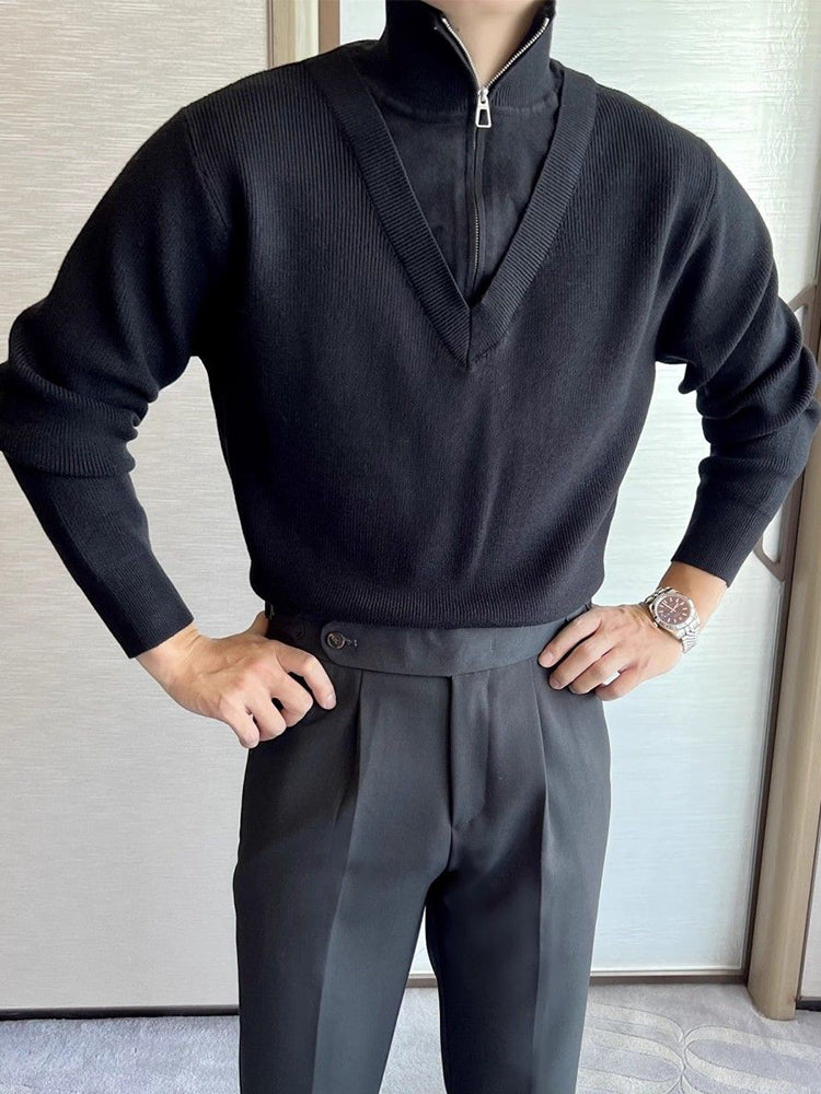 Men Fake Two-Piece Spliced Casual Sweater