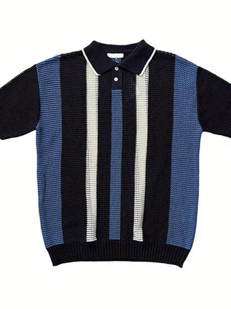 Comprar blue Mens Striped Short Sleeved T-Shirt Knit Shirt