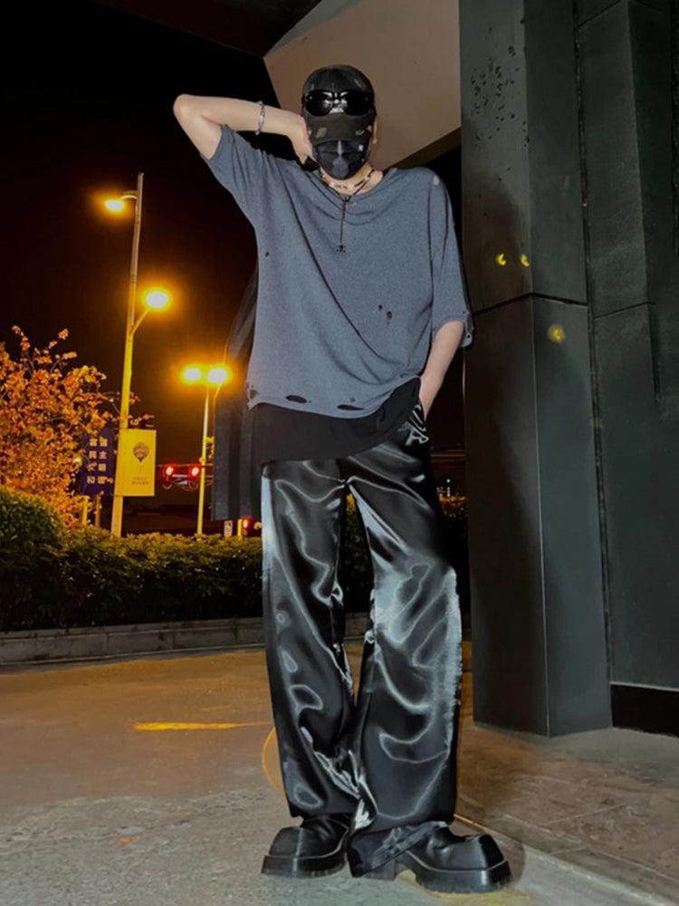 Mens Satin Casual Wide Leg Pants