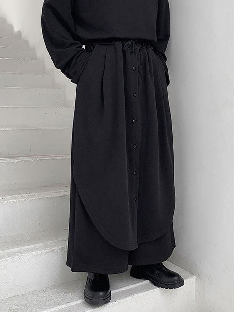 Mens asexual retro solid irregular baggy wide-leg Pants