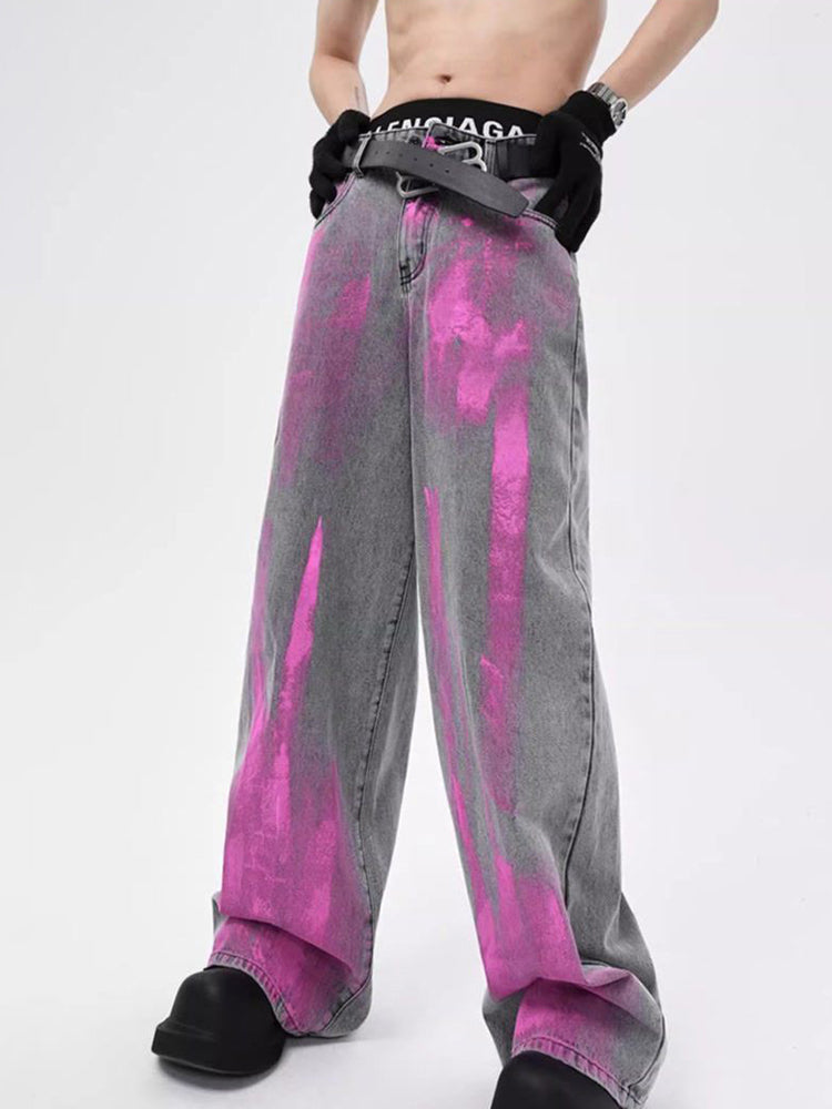 Mens Y2k Graffiti Washed Distressed Casual Jeans