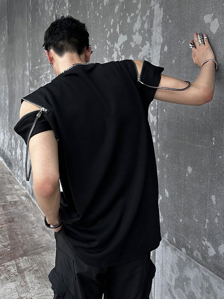 Mens Y2k Hand Zipper Stitching Casual T-Shirt