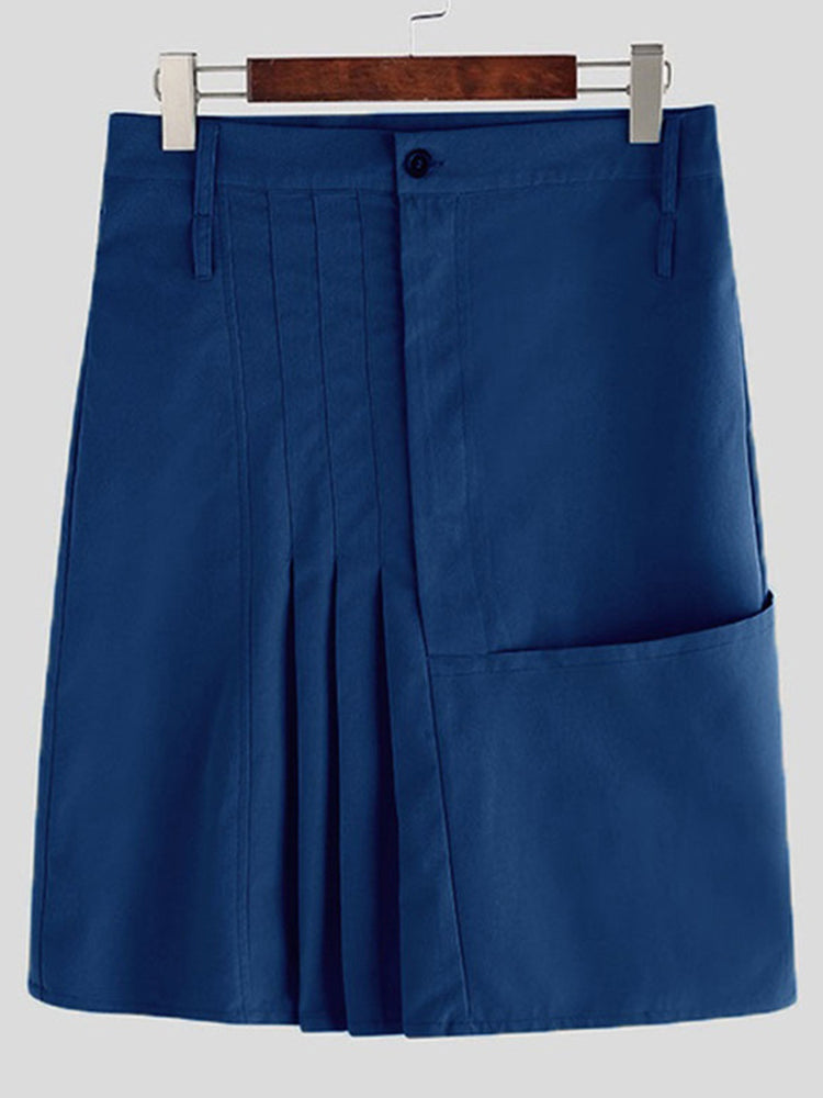 Comprar blue Mens Button Pocket Pleated Skirt