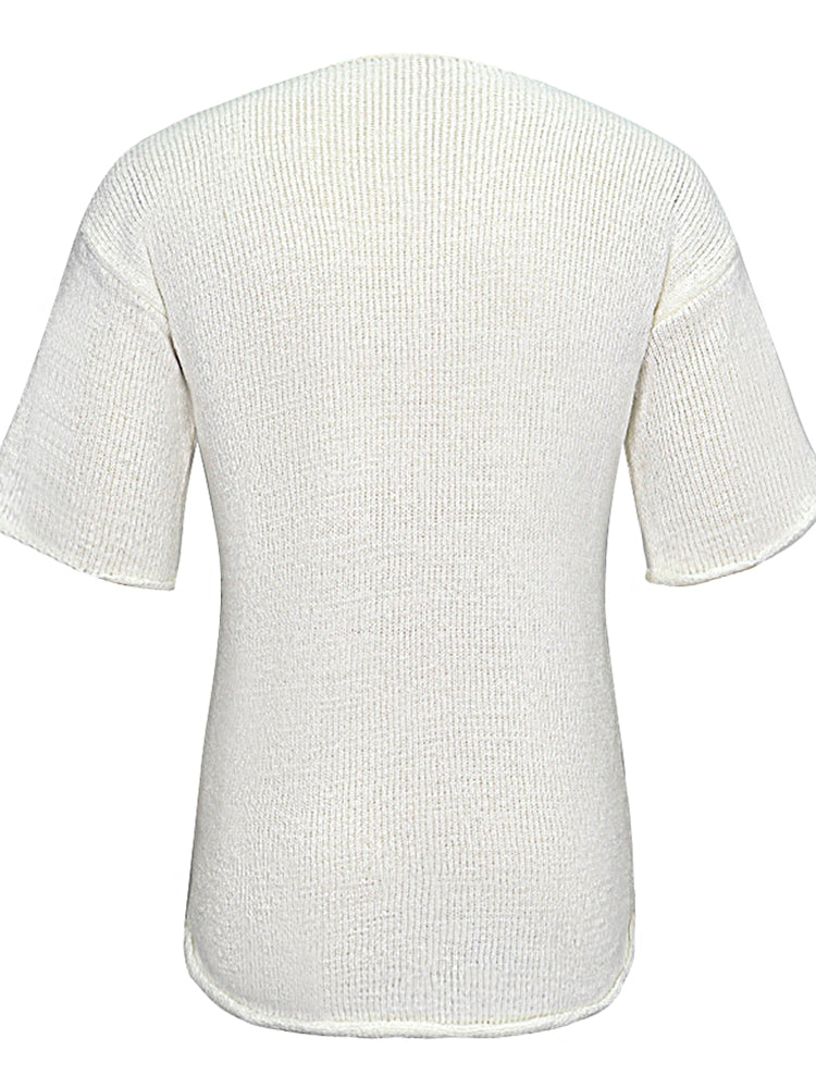 Mens Unisex Solid Vacation Knitted Short Sleeved Top