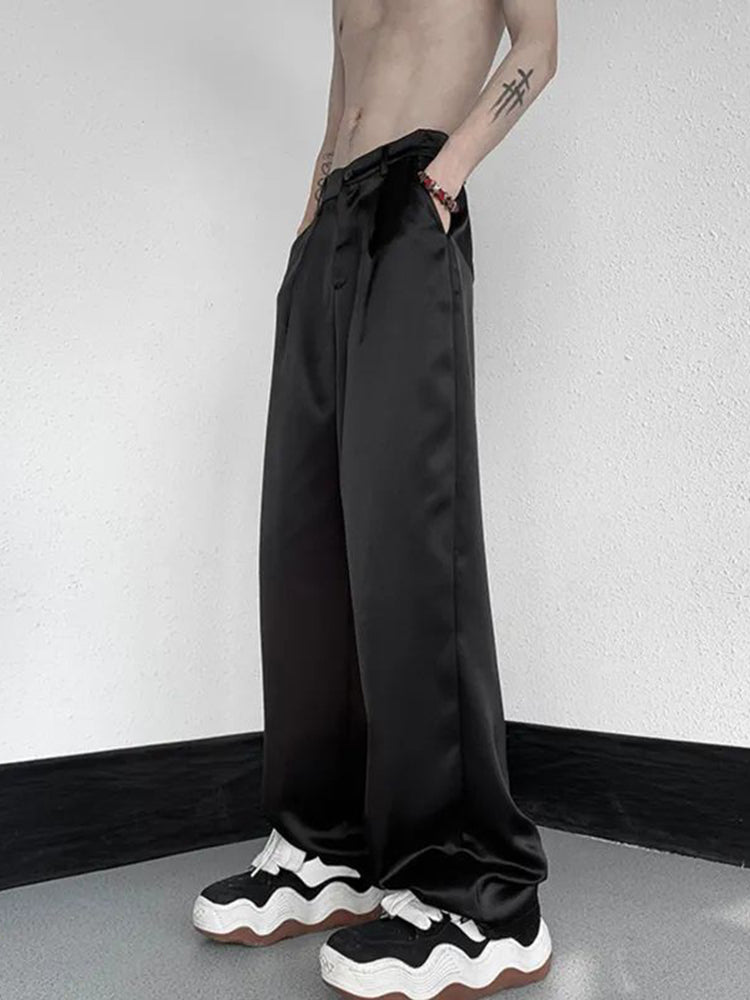 Comprar black Mens Satin Glossy Straight Leg Pants