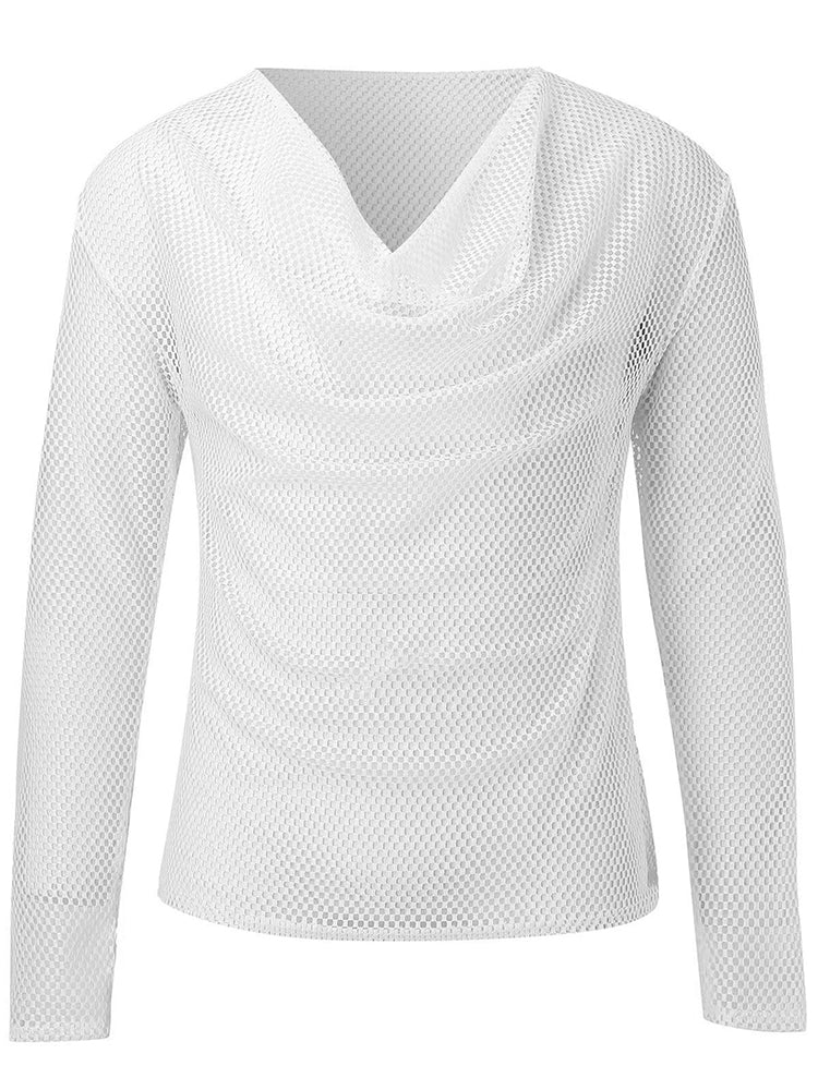 Buy white Mens Sexy See Through Mesh Long Sleeve Top