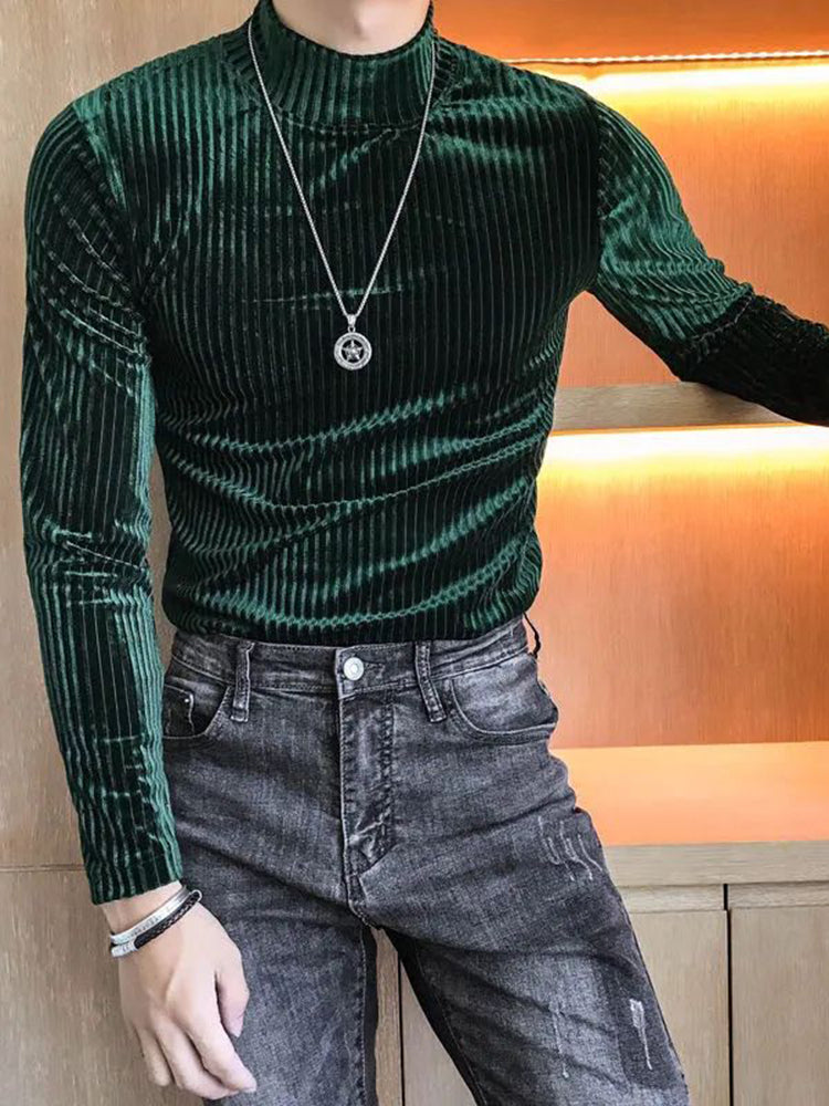 Comprar green Mens Knitted Striped Long Sleeved Shirt