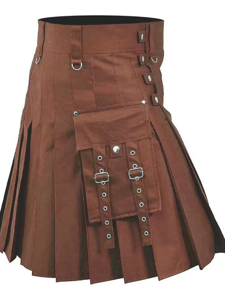 Comprar brown Mens Punk Contrast Scottish Casual Skirt