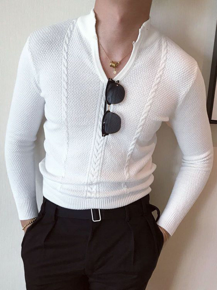 Comprar white Mens Slim Fit Stand Collar Simple Sweater