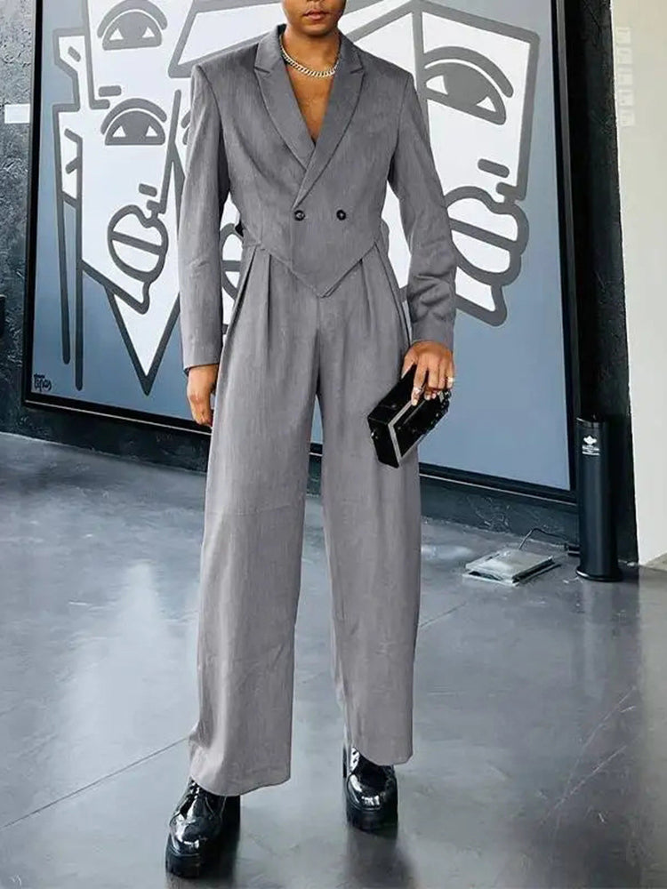 Mens Casual Blazer Wide Leg Pants Suit