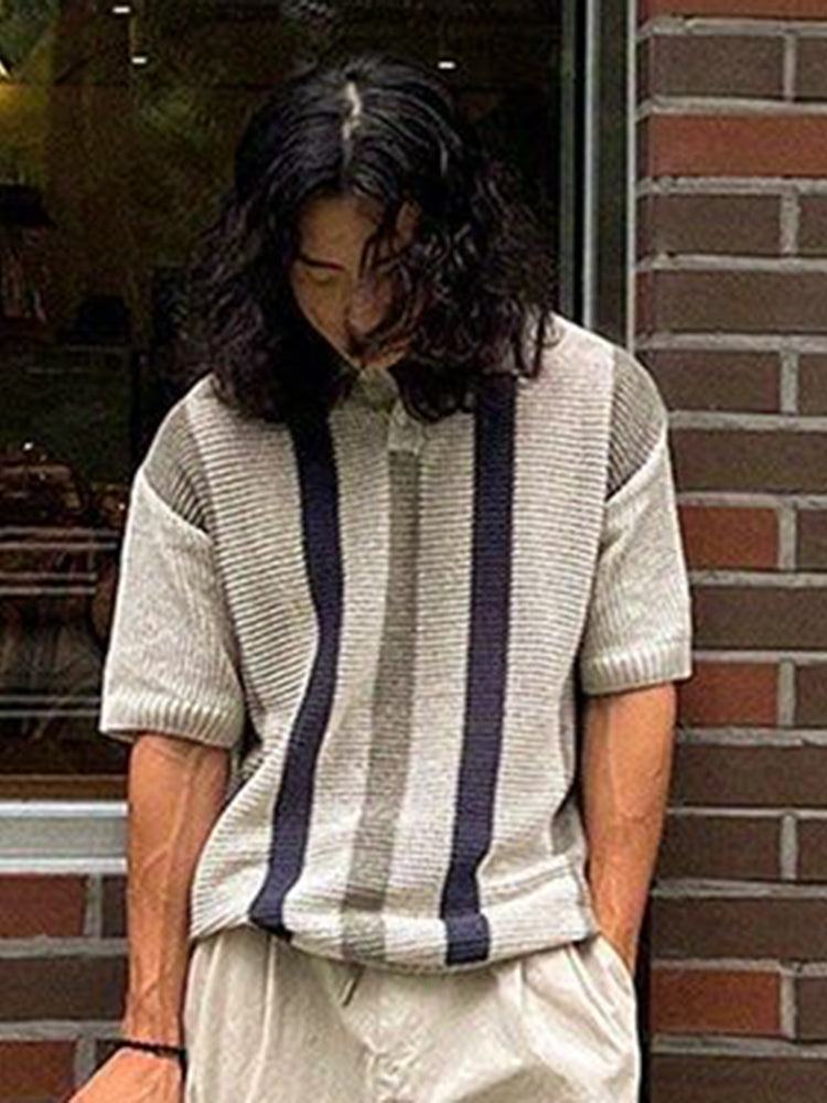 Mens Striped Short Sleeved T-Shirt Knit Shirt