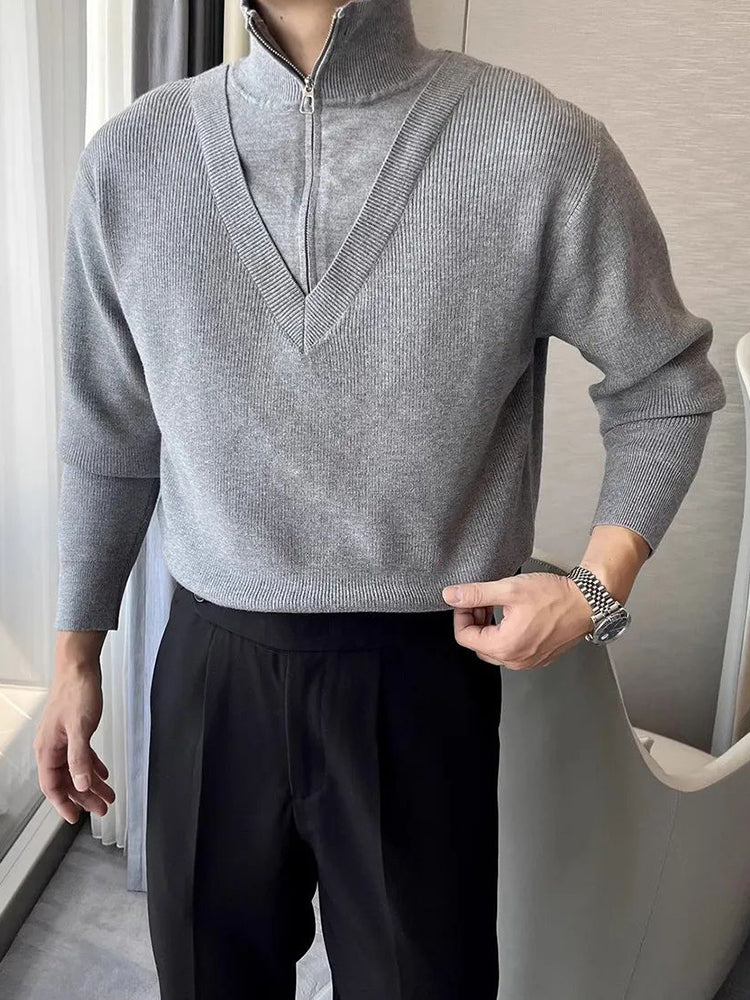 Comprar grey Men Fake Two-Piece Spliced Casual Sweater