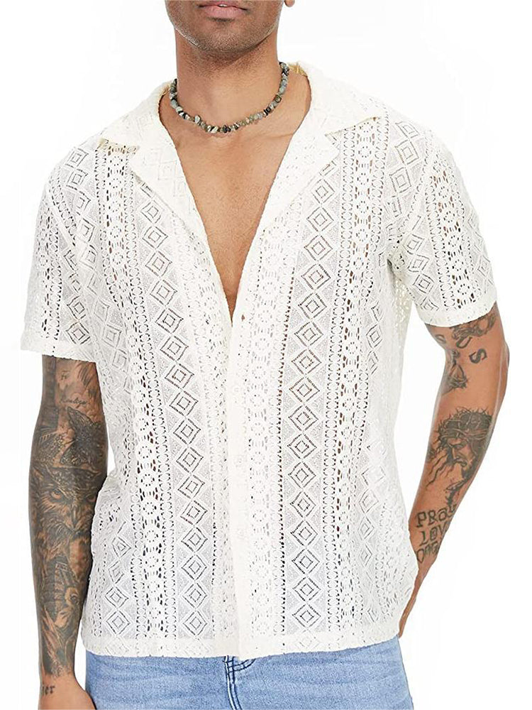 Comprar sky-blue Mens Sexy Hollow Out Lace Shirt