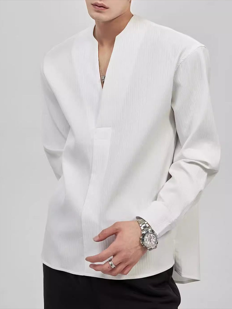 Mens Asexual Casual Solid Long-sleeved Shirt