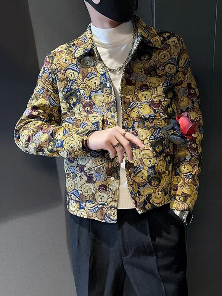 Comprar yellow Mens Bear Embroidered Casual Jacket