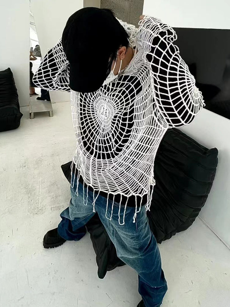 Mens Spider Web Hollowed Out Sweater