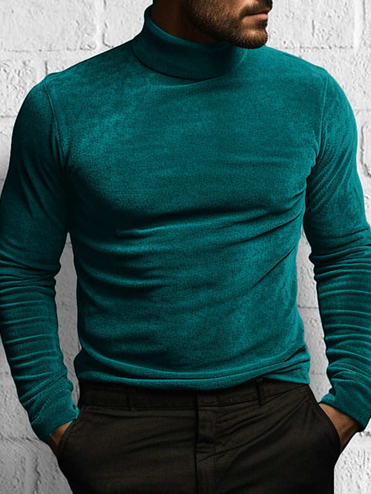 Mens Gold Velvet Turtleneck Casual Top