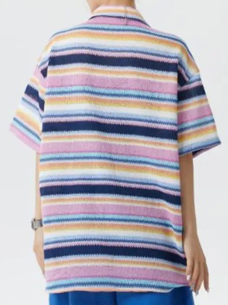 Mens Striped Knitted Loose Shirt