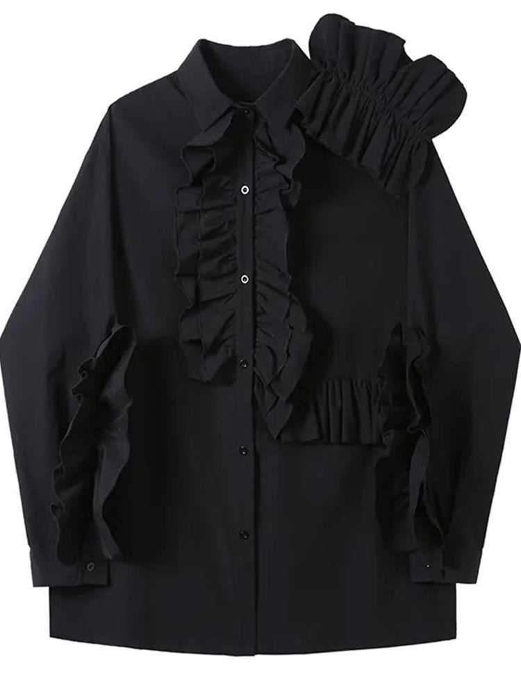 Mens Court Style Three-Dimensional Ruffled Shirt