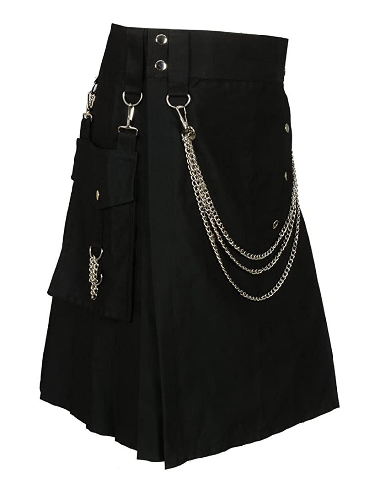 Mens Silver Chain Punk Pleated Skirt