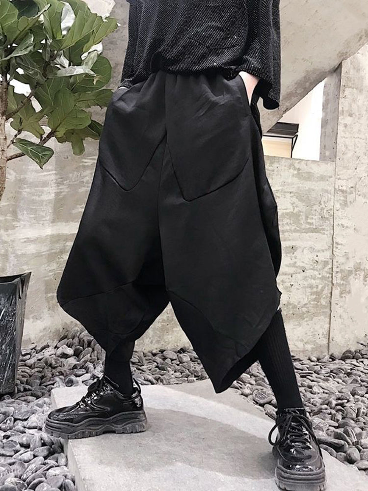 Mens Casual Irregular  Genderless Solid Color  Wide Leg Pants