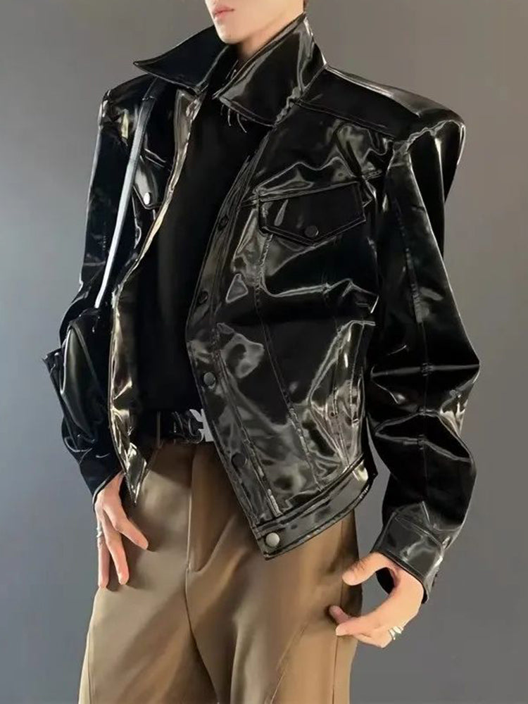 Mens Y2K Glossy Shoulder Pad Metallic Jacket