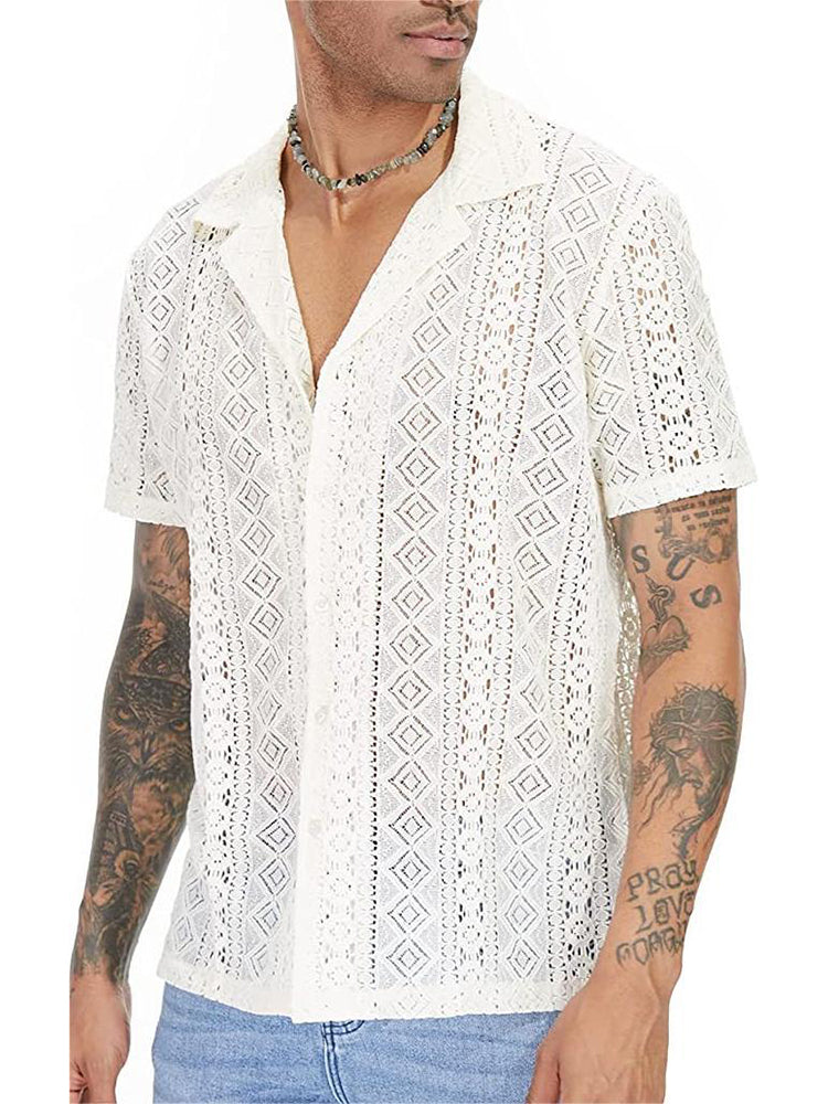 Mens Sexy Hollow Out Lace Shirt