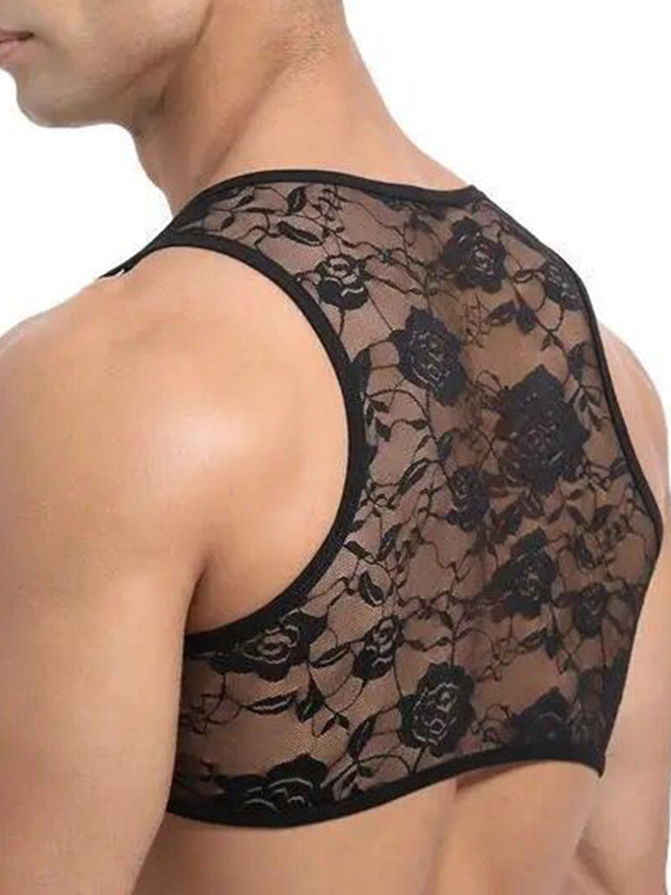 Mens Lace Lingerie Sheer Vest