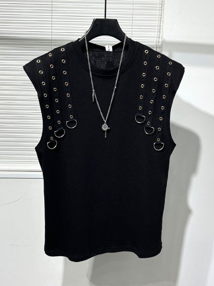 Dark Metal Rings Decoration  Sleeveless Vest Summer Unisex