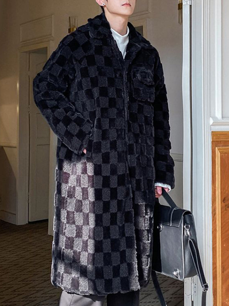 Comprar black Mens Long Checkerboard Casual Coat