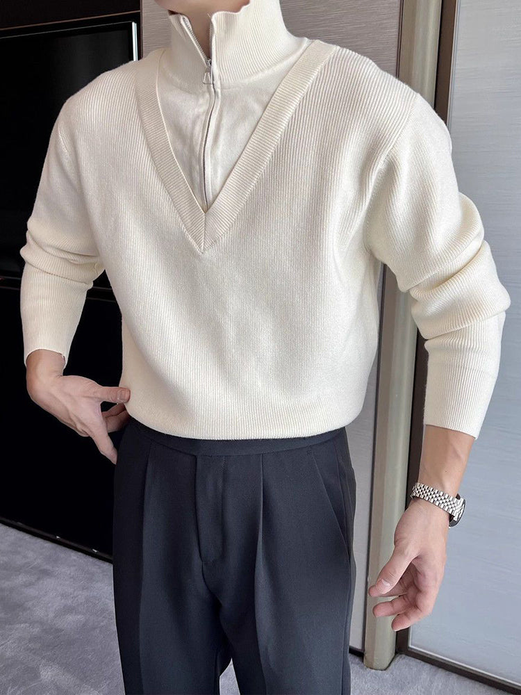 Comprar apricot Men Fake Two-Piece Spliced Casual Sweater