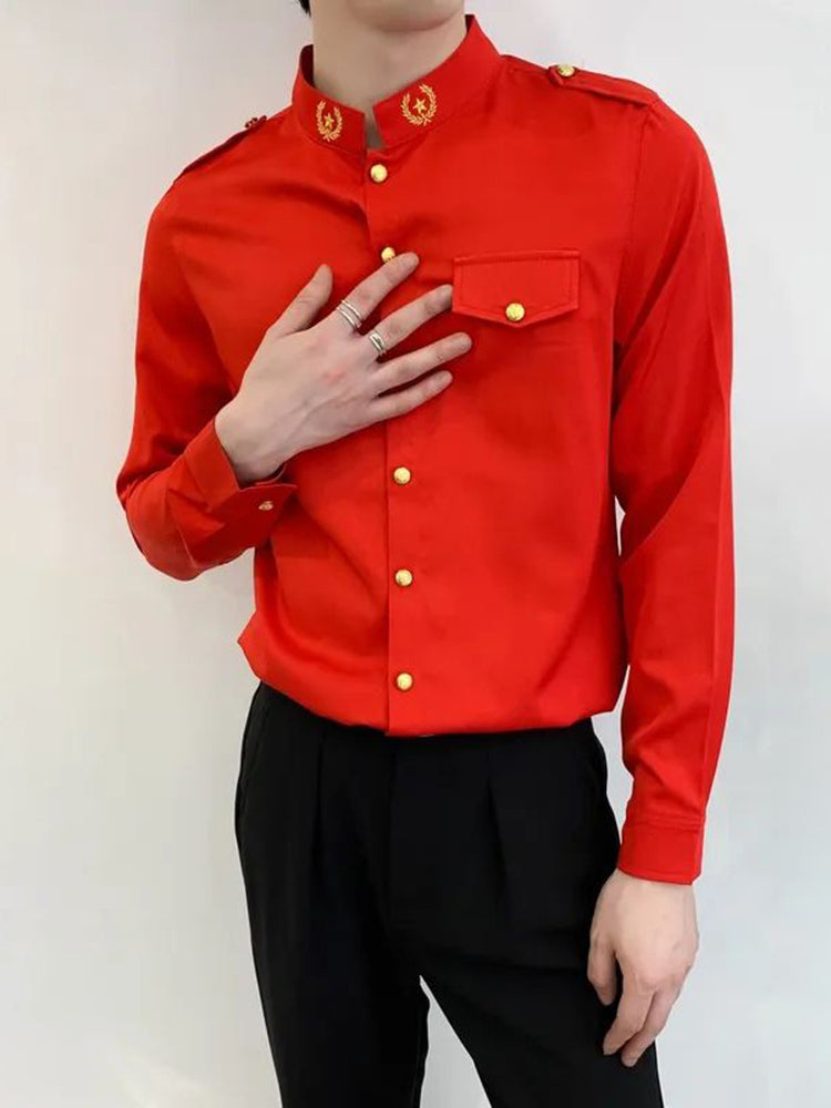 Comprar red Mens Slim Fit Embroidered Casual Shirt