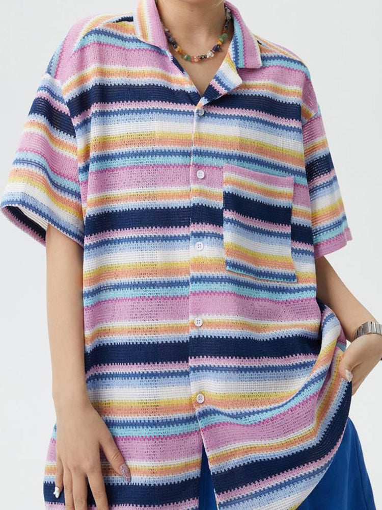 Mens Striped Knitted Loose Shirt