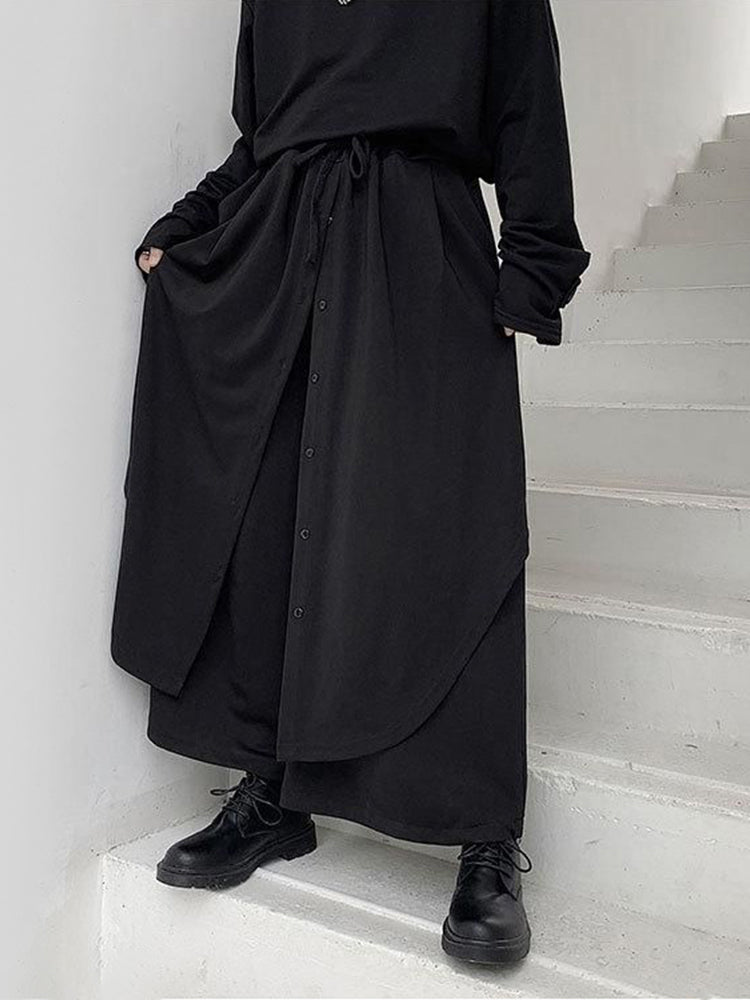 Mens asexual retro solid irregular baggy wide-leg Pants