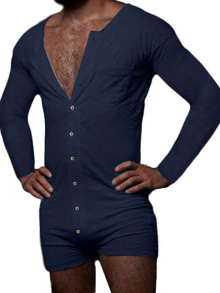 Buy dark-blue Mens Home Tight Sexy Stretch Jumpsuit