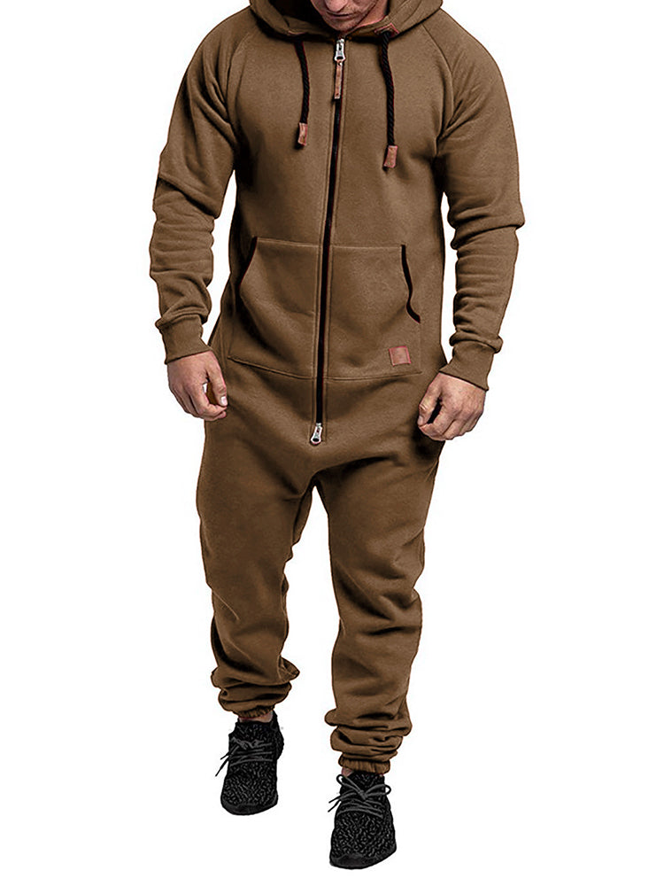 Comprar camel Mens Velvet Thickened Casual Hooded Jumpsuit