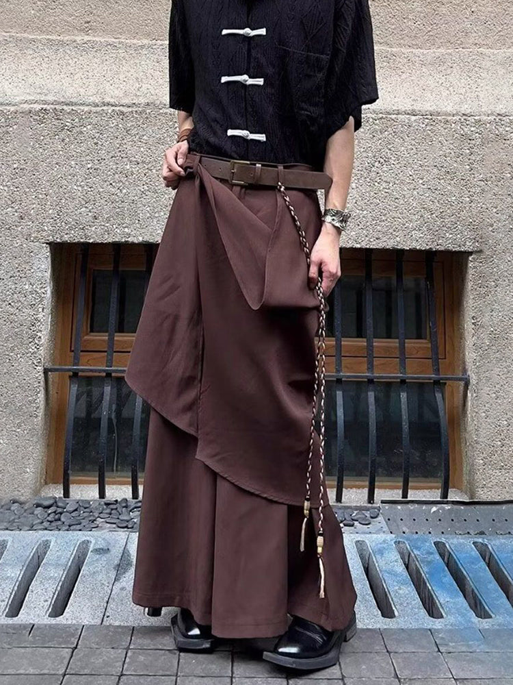 Comprar brown Mens Double Layer Irregular Casual Culottes