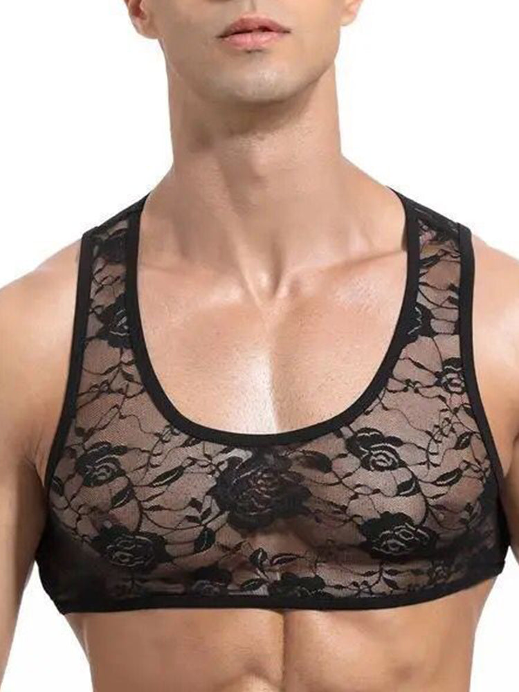 Comprar black Mens Lace Lingerie Sheer Vest