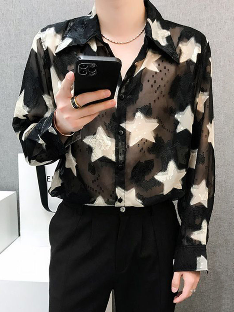 Mens Hollow Mesh Five-Pointed Star Shirt