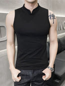 Mens Sleeveless Fake Collar Elastic Vest-4