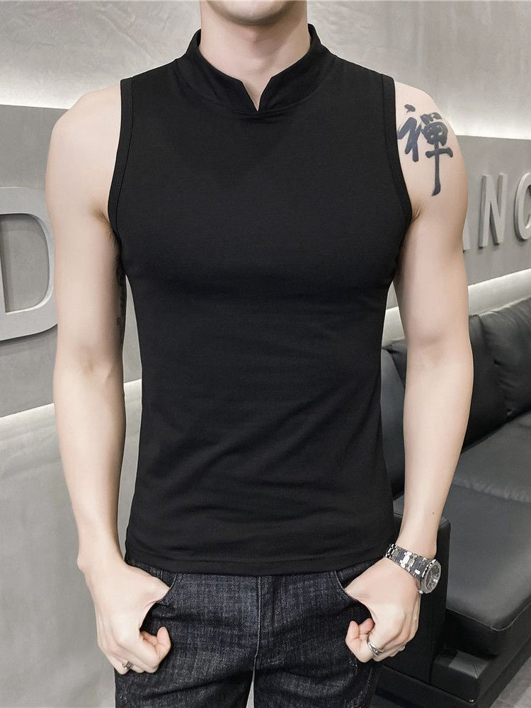 Mens Sleeveless Fake Collar Elastic Vest