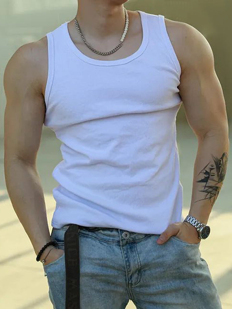 Comprar white Mens Sexy Shaping Sports Fitness Casual Cotton Vest