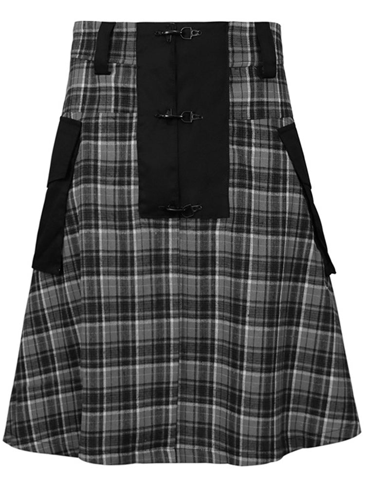 Mens Plaid Pleated Pocket Scottish Skirt