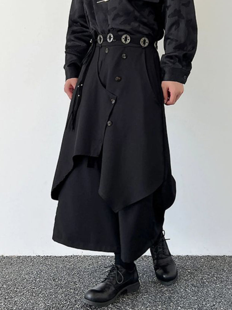 Mens Dark Style Double Layer Irregular Skirts