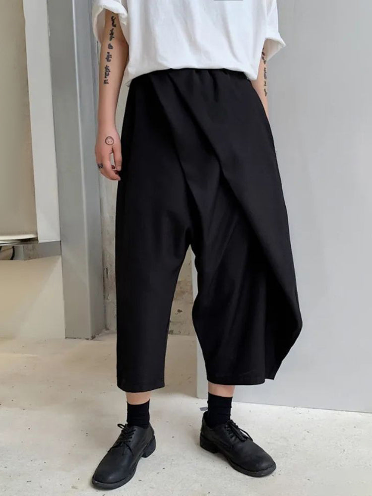 Mens  Irregular Genderless Wide-Leg  Solid Color Pants