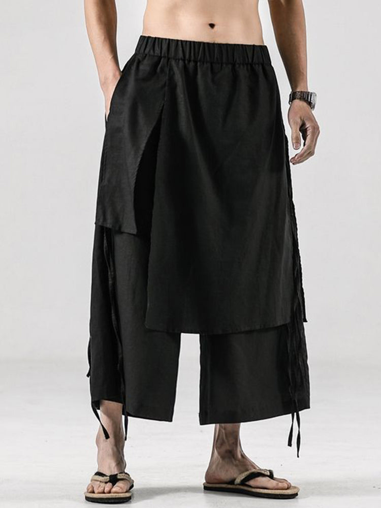 Mens Asexual Solid Double Baggy Wide Leg Pants